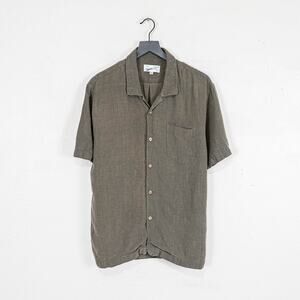 American Trench Men's Linen Camp Collar Shirt Olive size XL